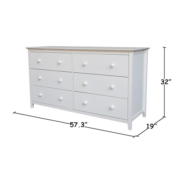 International Concepts Solid Wood Bedroom Dresser with 6 Drawers, White - BD08-8006