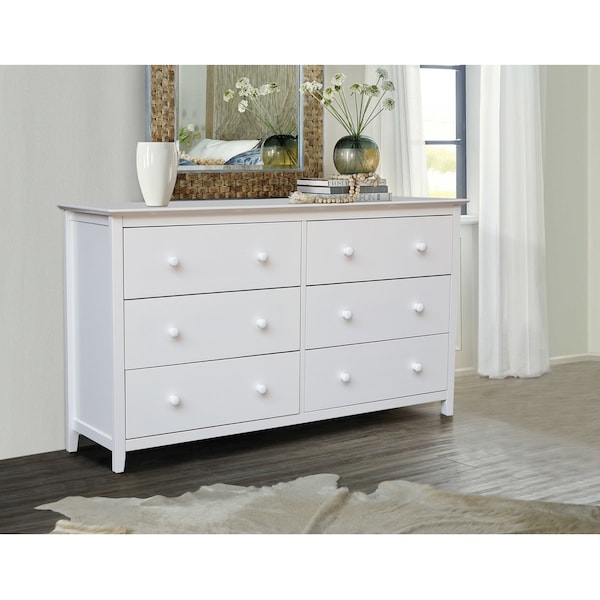 International Concepts Solid Wood Bedroom Dresser with 6 Drawers, White - BD08-8006