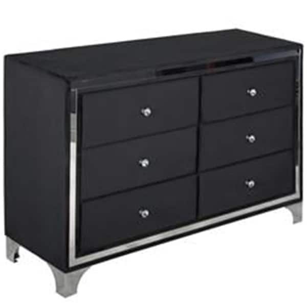 Better Home Monica Velvet Upholstered Double Dresser, Black - MONICA-DD-BLK