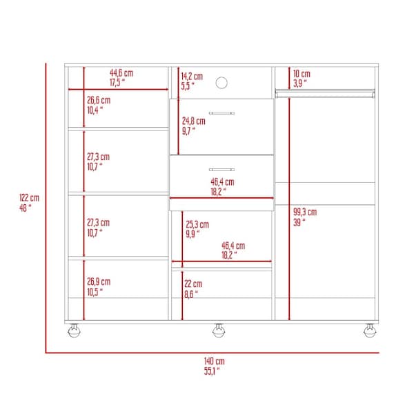 Tuhome Letna Double Door Cabinet Dresser, 2 Drawers, 4 Interior Shelves, 3 Cabinets With Door, Rod, Black - CLW6470