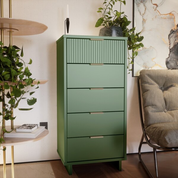 Manhattan Comfort Granville Tall 23.62 Narrow Dresser in Sage Green - DR-5003