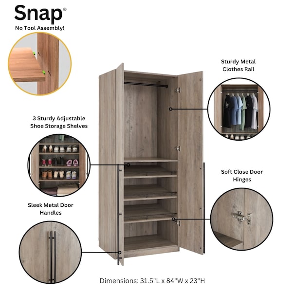 Manhattan Comfort Lee Module Wardrobe 1.0 & 3.0 Closet in Rustic Grey, 2PK - 2-WC0013-GY