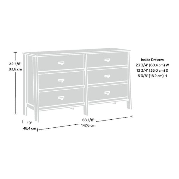 Sauder Trestle 6- Drawer Dresser To A2 , Spacious drawers feature metal runners with safety stops - 433919