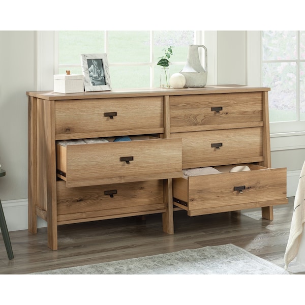 Sauder Trestle 6- Drawer Dresser To A2 , Spacious drawers feature metal runners with safety stops - 433919