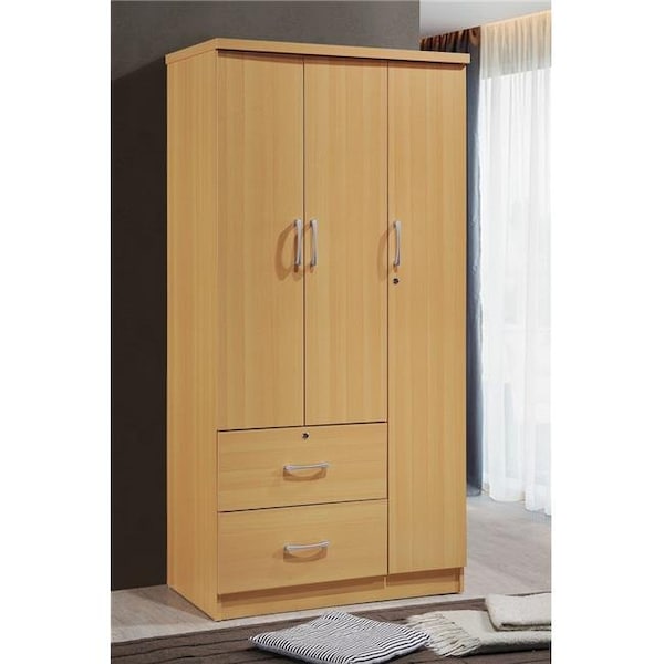 Hodedah Hodedah HID8020 BEECH 3-Door Armoire with 2-Drawers; 3-Shelves - Beech - HID8020 BEECH