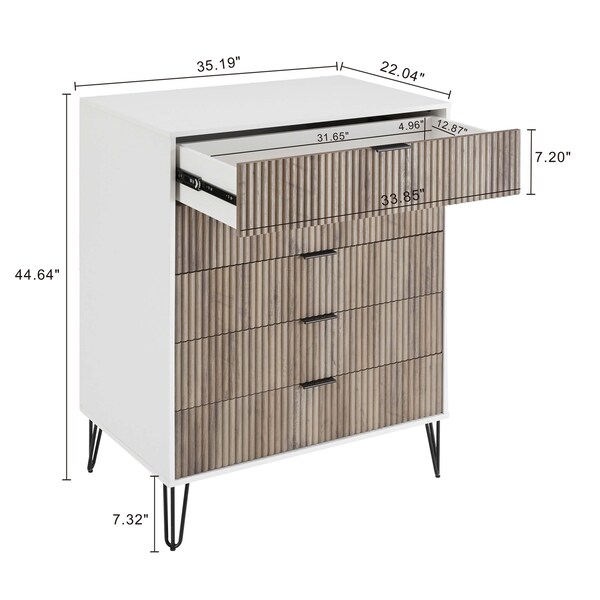 Manhattan Comfort 2-Piece DUMBO  5-Drawer Tall Dresser and DUMBO 6-Drawer Double Low Dresser in White and Grey - 2-DB03-WG