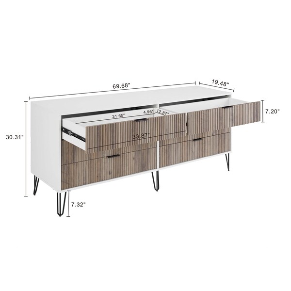 Manhattan Comfort 2-Piece DUMBO  5-Drawer Tall Dresser and DUMBO 6-Drawer Double Low Dresser in White and Grey - 2-DB03-WG