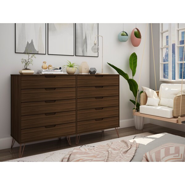 Manhattan Comfort Rockefeller 10-Drawer Double Tall Dresser in Brown - 156GMC5