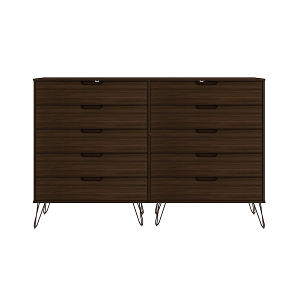 Manhattan Comfort Rockefeller 10-Drawer Double Tall Dresser in Brown - 156GMC5