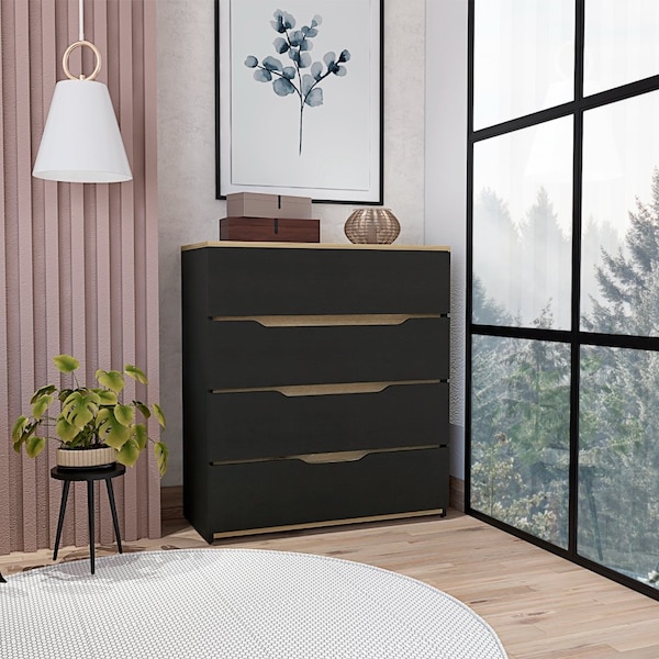 Tuhome Zoe Dresser, Superior Top, Four Drawers, Black/Light Oak - CWD7156