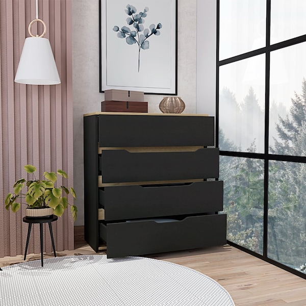 Tuhome Zoe Dresser, Superior Top, Four Drawers, Black/Light Oak - CWD7156