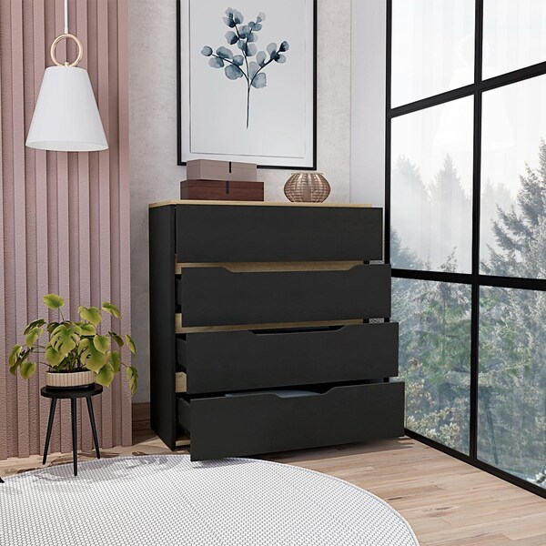 Tuhome Zoe Dresser, Superior Top, Four Drawers, Black/Light Oak - CWD7156
