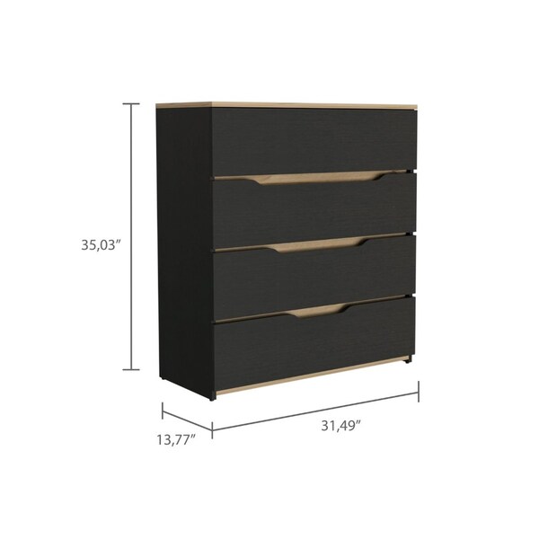 Tuhome Zoe Dresser, Superior Top, Four Drawers, Black/Light Oak - CWD7156