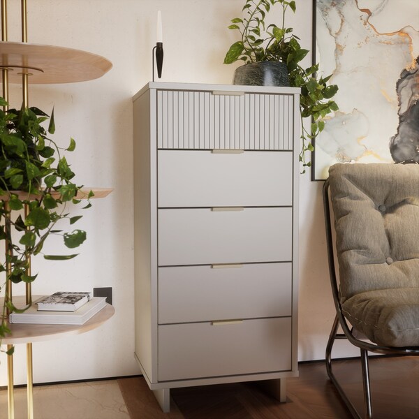 Manhattan Comfort Granville Tall 23.62 Narrow Dresser in Light Grey - DR-5006
