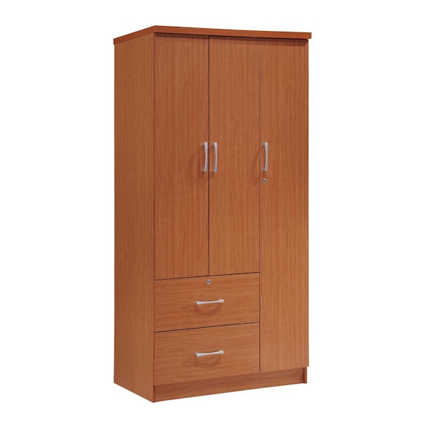 Hodedah 3-Door Armoire with 2-Drawers, 3-Shelves - Cherry - HID8020 CHERRY