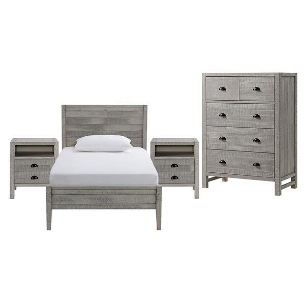 Alaterre Furniture Windsor4-Piece Bedroom Set with Panel Twin Bed, 2 Nightstands, and 5-Drawer Chest, Gray - ANWI1132R2