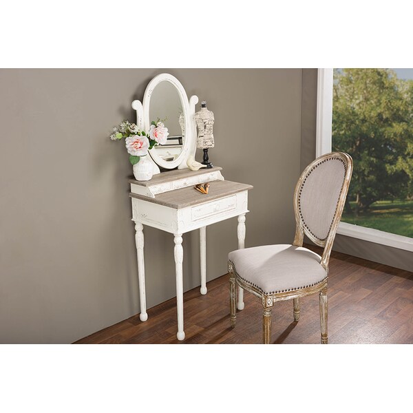 Baxton Studio Anjou Traditional French Accent Dressing Table with Mirror - 111-6038