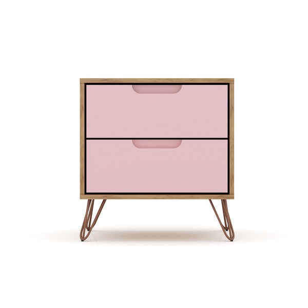 Manhattan Comfort Rockefeller 10-Drawer Dresser, 3-Drawer Dresser and 2-Drawer Nightstand in Nature and Rose Pink - 178GMC6