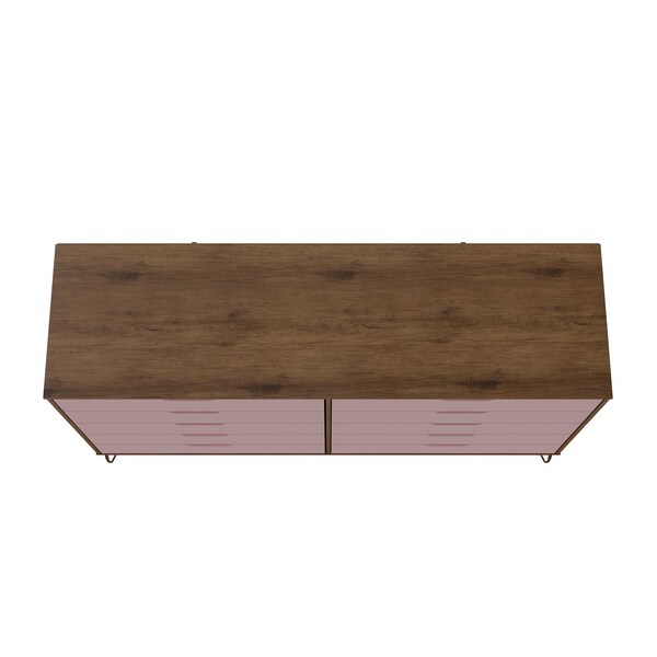 Manhattan Comfort Rockefeller 10-Drawer Dresser, 3-Drawer Dresser and 2-Drawer Nightstand in Nature and Rose Pink - 178GMC6