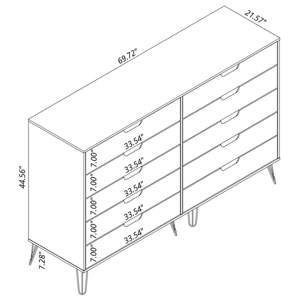 Manhattan Comfort Rockefeller 10-Drawer Dresser, 3-Drawer Dresser and 2-Drawer Nightstand in Nature and Rose Pink - 178GMC6
