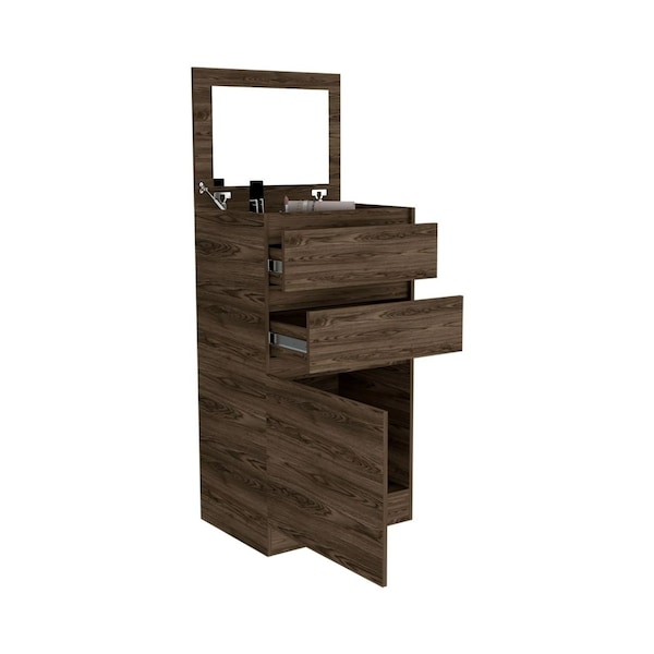 Tuhome Kamelot Dresser With Jewelry Box, Single Door Cabinet, Mirror, Two Drawers, Dark Walnut - JLC6742