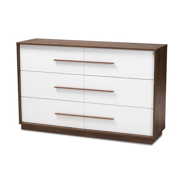 Baxton Studio Mette Mid-Century White and Walnut Finished 6-Drawer Wood Dresser - 157-9696