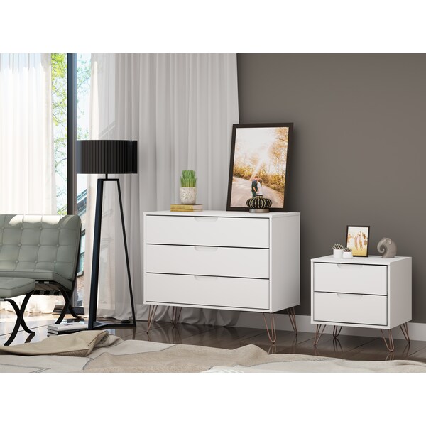 Manhattan Comfort Rockefeller Dresser and Nightstand Set, White - 104GMC1