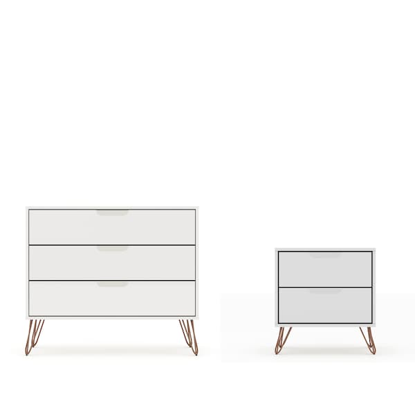 Manhattan Comfort Rockefeller Dresser and Nightstand Set, White - 104GMC1