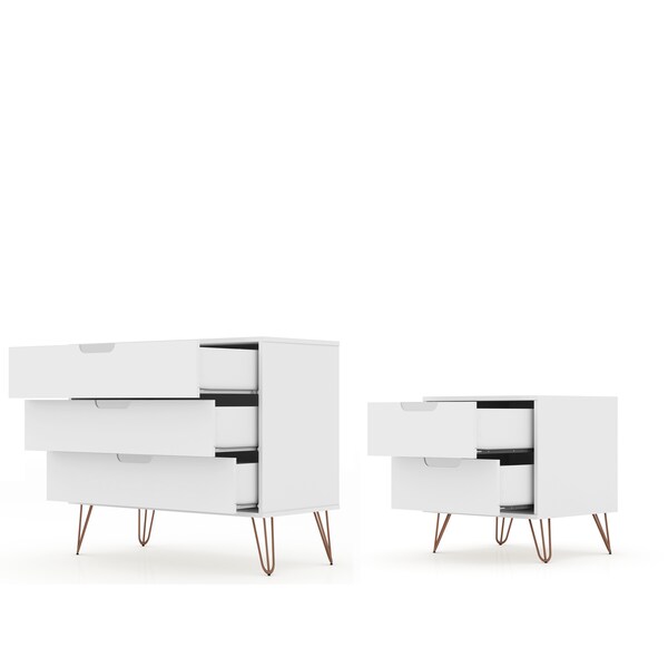 Manhattan Comfort Rockefeller Dresser and Nightstand Set, White - 104GMC1