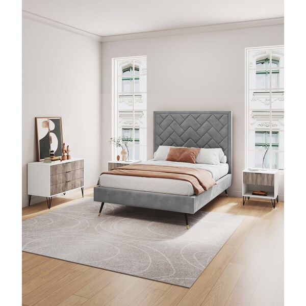 Manhattan Comfort 2-Piece DUMBO Standard 3-Drawer Dresser and DUMBO 1.0 Nightstand in White and Grey - 2-DB01-WG