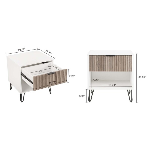 Manhattan Comfort 2-Piece DUMBO Standard 3-Drawer Dresser and DUMBO 1.0 Nightstand in White and Grey - 2-DB01-WG