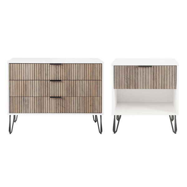 Manhattan Comfort 2-Piece DUMBO Standard 3-Drawer Dresser and DUMBO 1.0 Nightstand in White and Grey - 2-DB01-WG