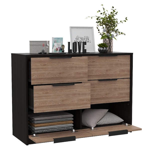 Tuhome Kaia 4 Drawers Dresser, Superior Top, Black/Pine - CWM5566