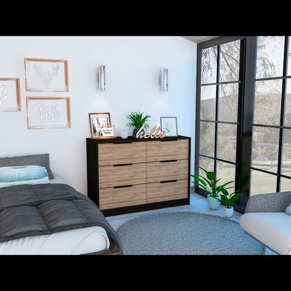 Tuhome Kaia 4 Drawers Dresser, Superior Top, Black/Pine - CWM5566