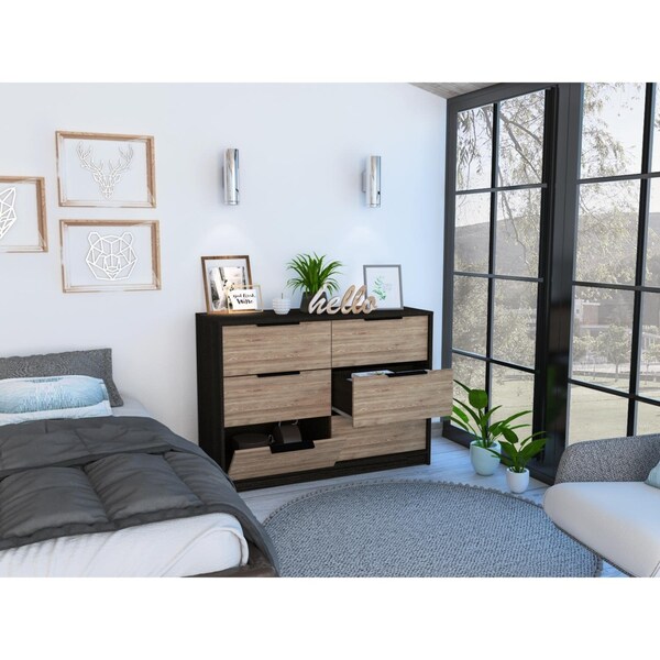 Tuhome Kaia 4 Drawers Dresser, Superior Top, Black/Pine - CWM5566