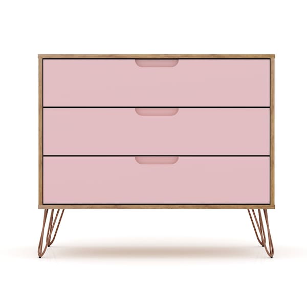Manhattan Comfort Rockefeller Dresser in Nature and Rose Pink (Set of 2) - 2-103GMC6