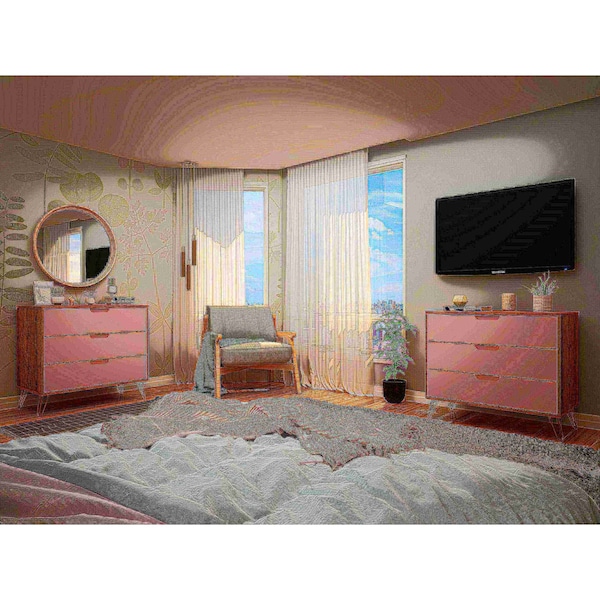Manhattan Comfort Rockefeller Dresser in Nature and Rose Pink (Set of 2) - 2-103GMC6