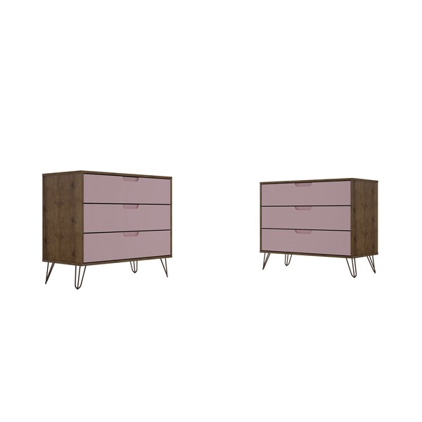 Manhattan Comfort Rockefeller Dresser in Nature and Rose Pink (Set of 2) - 2-103GMC6