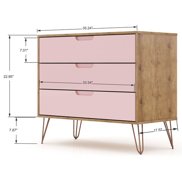 Manhattan Comfort Rockefeller Dresser in Nature and Rose Pink (Set of 2) - 2-103GMC6