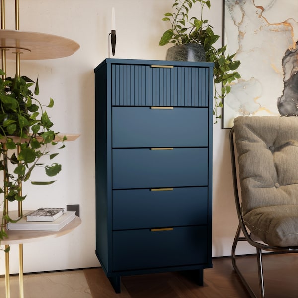 Manhattan Comfort Granville Tall 23.62 Narrow Dresser in Midnight Blue - DR-5004