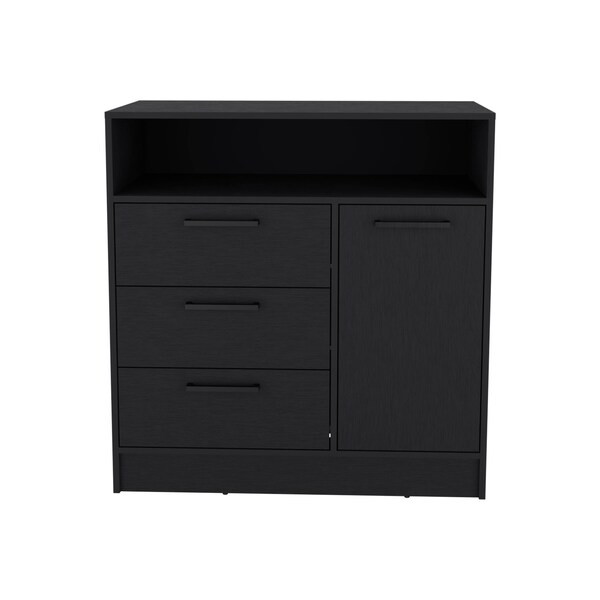 Tuhome Omaha Dresser Multi-Storage Compact Unit with Spacious 3 Drawers and Cabinet-Black - CLW9091