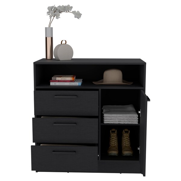 Tuhome Omaha Dresser Multi-Storage Compact Unit with Spacious 3 Drawers and Cabinet-Black - CLW9091