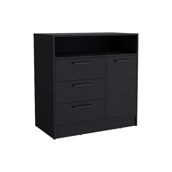 Tuhome Omaha Dresser Multi-Storage Compact Unit with Spacious 3 Drawers and Cabinet-Black - CLW9091
