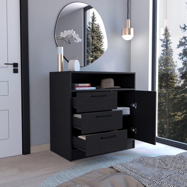 Tuhome Omaha Dresser Multi-Storage Compact Unit with Spacious 3 Drawers and Cabinet-Black - CLW9091
