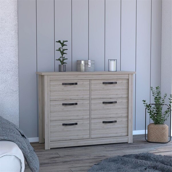 Depot E-Shop Galena Six Drawer Double Dresser, Light Gray - DE-CLZ7151