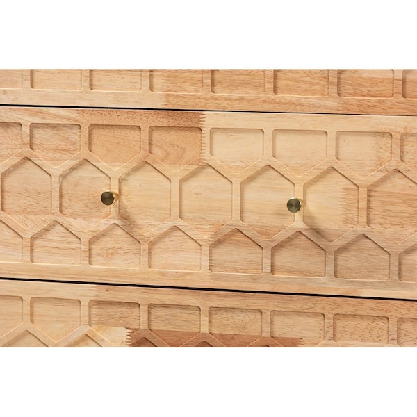 Baxton Studio Hosea Japandi Carved Honeycomb Natural 6-Drawer Dresser - 246-13622-ZORO