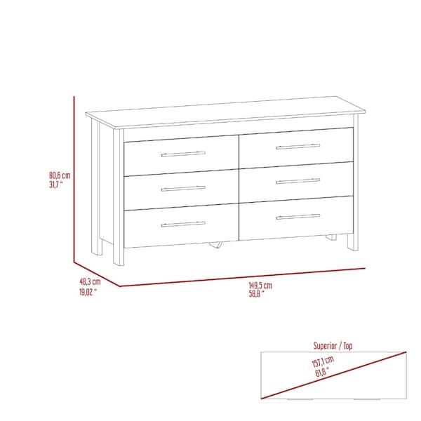 Tuhome Hms 6 Drawer Double Dresser, Four Legs, Superior Top, Black - CLW5981