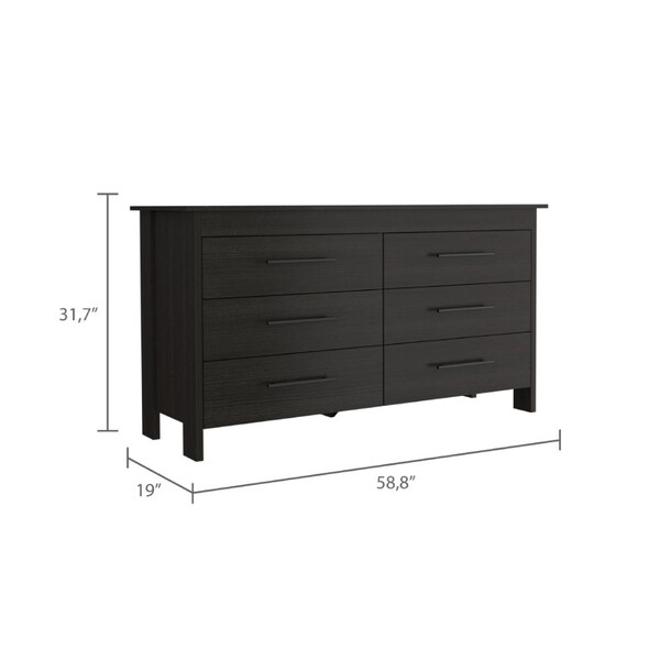 Tuhome Hms 6 Drawer Double Dresser, Four Legs, Superior Top, Black - CLW5981