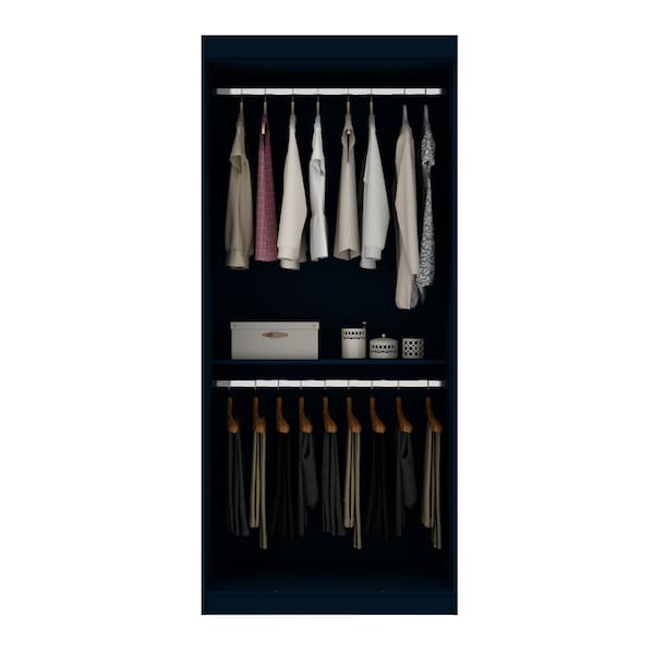 Manhattan Comfort Mulberry 35.9" Open Double Hanging Wardrobe Closet in Tatiana Midnight Blue - 161GMC4