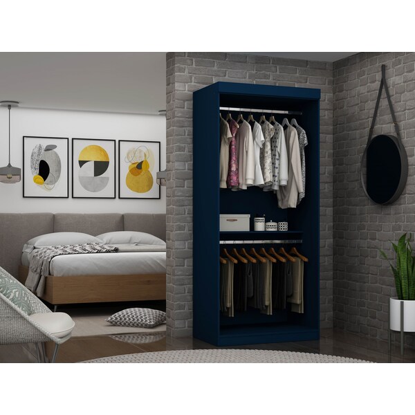Manhattan Comfort Mulberry 35.9" Open Double Hanging Wardrobe Closet in Tatiana Midnight Blue - 161GMC4